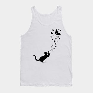 Black Cat Catching Butterflies Tank Top